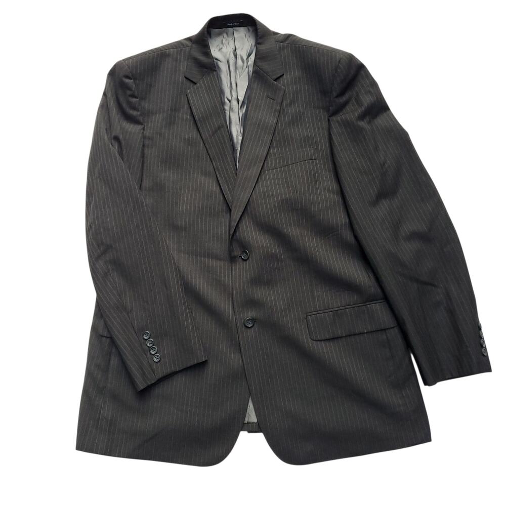 Joseph & Feiss Classic Gray Pinstripe Wool Blazer Jacket Sport Coat 2 Button 46L